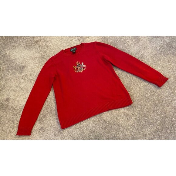 Ralph Lauren Womens Red Crew Neck Sweater Embroidered Crest Logo Small - Picture 2 of 10